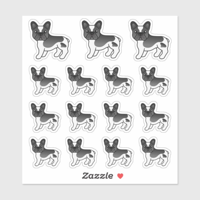Black Piebald French Bulldog Cute Cartoon Dogs Sticker (Sheet)