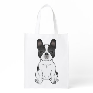 Black Piebald French Bulldog / Frenchie Cute Dog Grocery Bag