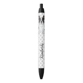Black Piebald French Bulldog / Frenchie Dog &amp; Name Black Ink Pen