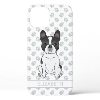 Black Piebald French Bulldog / Frenchie Dog &amp; Name iPhone 12 Case