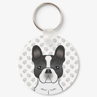 Black Piebald French Bulldog / Frenchie Dog &amp; Paws Keychain