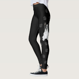 Black Piebald French Bulldog / Frenchie Dog &amp; Paws Leggings