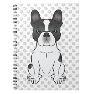 Black Piebald French Bulldog / Frenchie Dog &amp; Paws Notebook