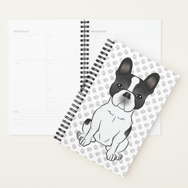Black Piebald French Bulldog / Frenchie Dog & Paws Planner (Display)