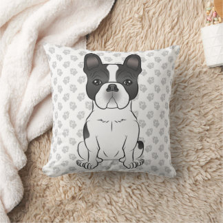Black Piebald French Bulldog / Frenchie Dog &amp; Paws Throw Pillow