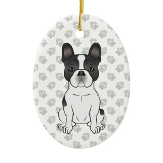 Black Piebald French Bulldog / Frenchie Dog &amp; Text Ceramic Ornament