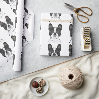 Black Piebald French Bulldog / Frenchie Pattern Wrapping Paper