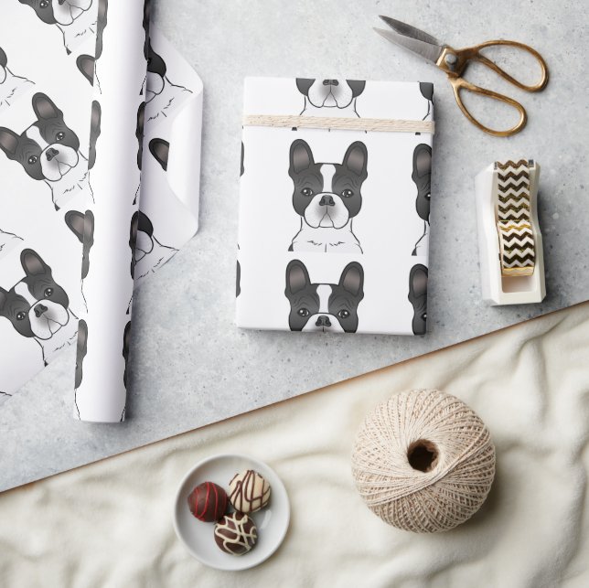 Black Piebald French Bulldog / Frenchie Pattern Wrapping Paper (Crafts)