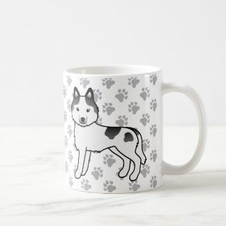 Black Piebald Siberian Husky Cartoon Dog &amp; Paws Coffee Mug