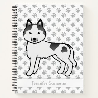 Black Piebald Siberian Husky Cartoon Dog &amp; Text Notebook