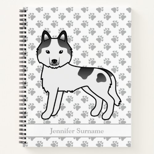 Black Piebald Siberian Husky Cartoon Dog  Text Notebook