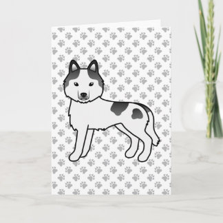 Black Piebald Siberian Husky Cute Cartoon Dog Card
