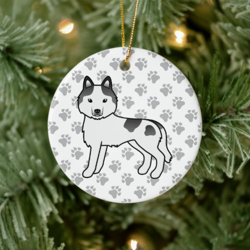 Black Piebald Siberian Husky Cute Cartoon Dog Ceramic Ornament