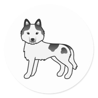 Black Piebald Siberian Husky Cute Cartoon Dog Classic Round Sticker