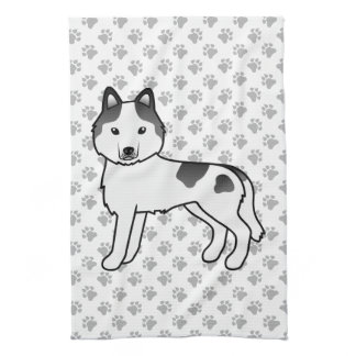 Black Piebald Siberian Husky Cute Cartoon Dog Kitchen Towel