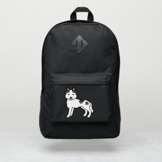 Black Piebald Siberian Husky Cute Cartoon Dog Port Authority® Backpack