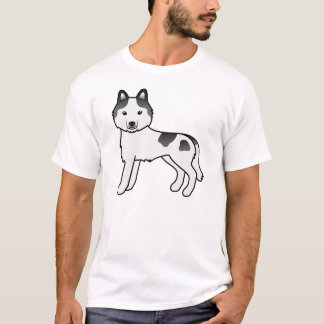 Black Piebald Siberian Husky Cute Cartoon Dog T-Shirt