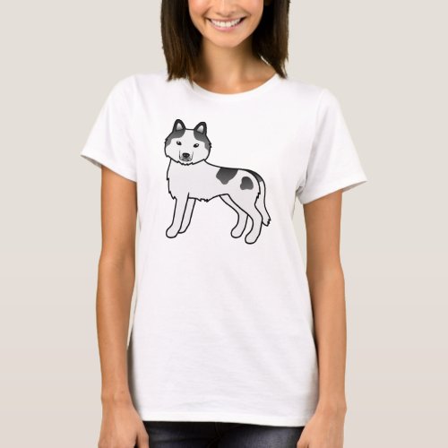 Black Piebald Siberian Husky Cute Cartoon Dog T_Shirt