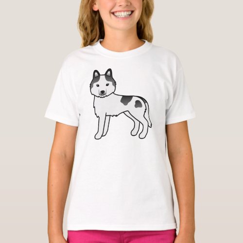 Black Piebald Siberian Husky Cute Cartoon Dog T_Shirt