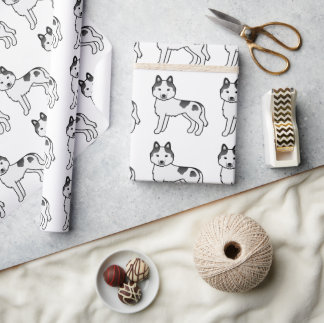 Black Piebald Siberian Husky Cute Dog Pattern Wrapping Paper