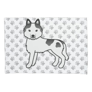 Black Piebald Siberian Husky Cute Dog & Paws Pillow Case