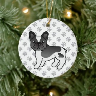 Black Pied French Bulldog Cute Cartoon Dog Ceramic Ornament