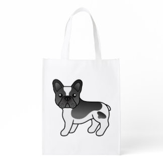 Black Pied French Bulldog Cute Cartoon Dog Grocery Bag