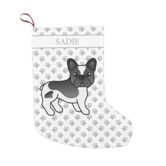 Black Pied French Bulldog Cute Cartoon Dog &amp; Name Small Christmas Stocking