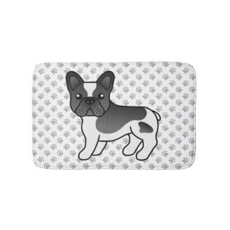 Black Pied French Bulldog Cute Cartoon Dog &amp; Paws Bath Mat