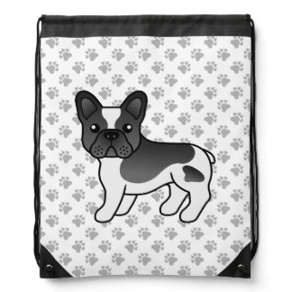 Black Pied French Bulldog Cute Cartoon Dog &amp; Paws Drawstring Bag