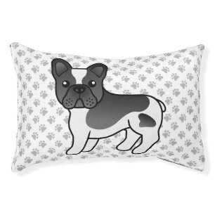 Black Pied French Bulldog Cute Cartoon Dog & Paws Pet Bed