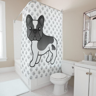 Black Pied French Bulldog Cute Cartoon Dog Shower Curtain
