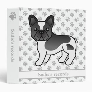 Black Pied French Bulldog Cute Cartoon Dog & Text 3 Ring Binder