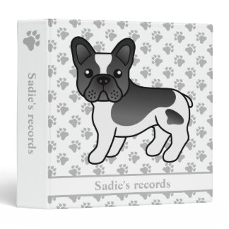 Black Pied French Bulldog Cute Cartoon Dog &amp; Text 3 Ring Binder