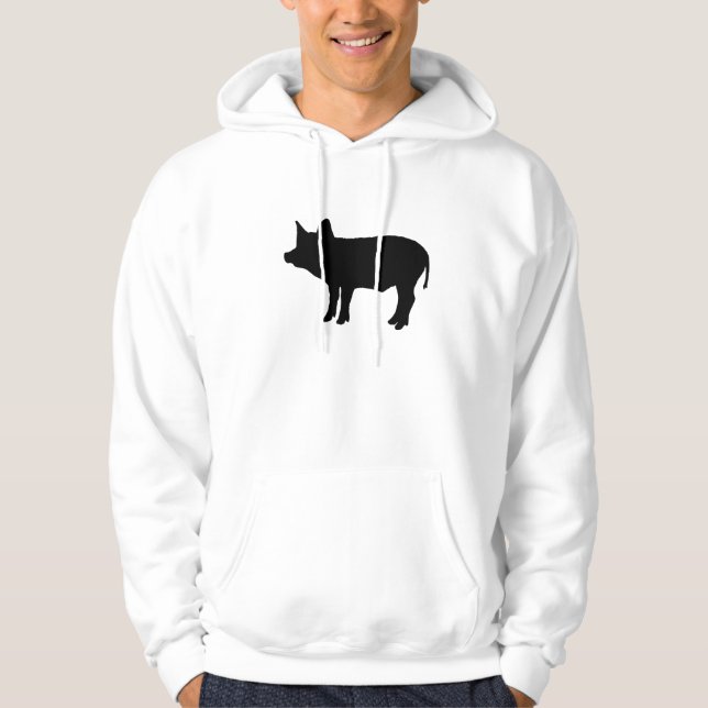 Black Pig Piglet Piggy Silhouette Outline Hoodie (Front)