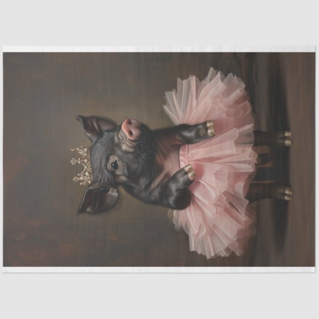 Black Pig Pink Tutu & Crown Decoupage  Tissue Paper (Front)