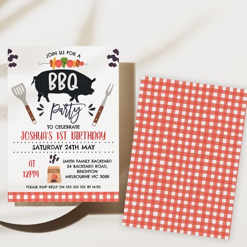 Black Pig Roast Kebab Bbq Birthday Invitation