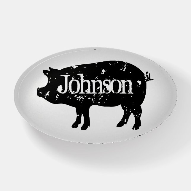 Black pig silhouette custom acrylic paperweight (Front)