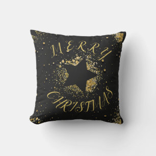 Black Pillow with Glitter like Gold Customizable
