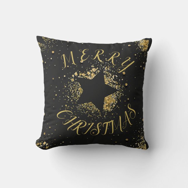 Black Pillow with Glitter like Gold Customizable (Front)