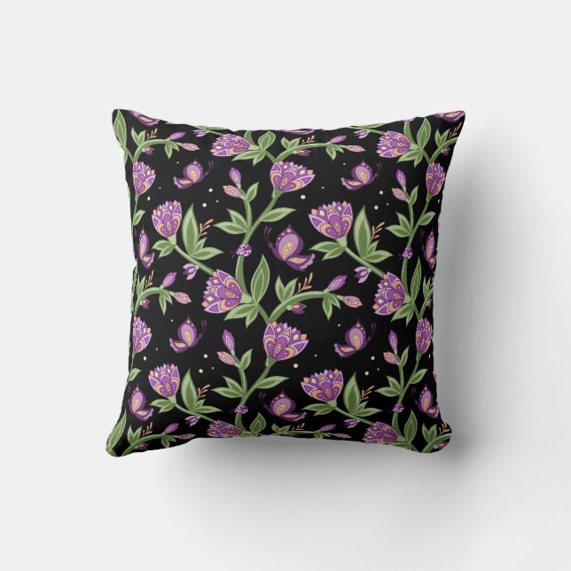 Black pillow with purple flowers  (Back)
