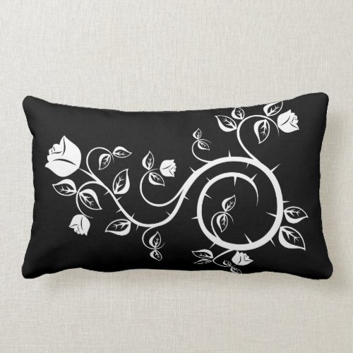 Black Pillow with White Rose Design