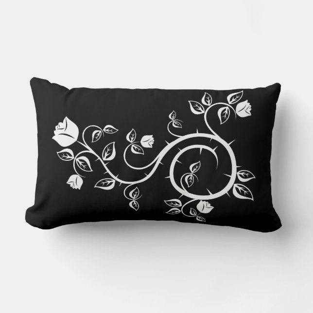 Black Pillow with White Rose Design (Front)