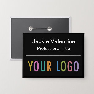 Black Pinback Name Button with Logo 3.5 inch Badge