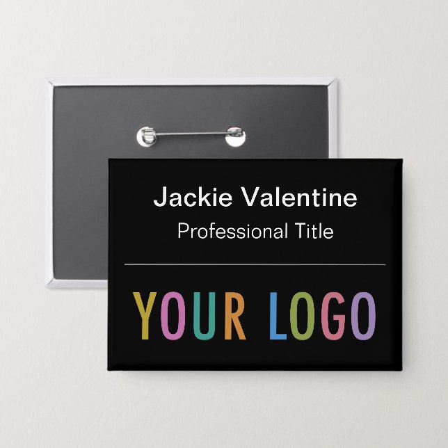 Black Pinback Name Button with Logo 3.5 inch Badge (Front/Back)