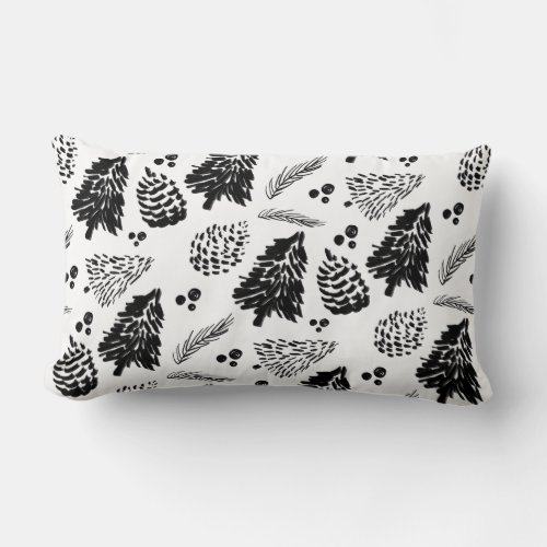 Black Pine Tree Forest Pinecone Pattern Chrismtas Lumbar Pillow