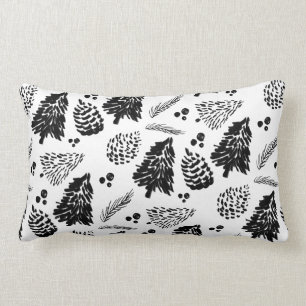 Black Pine Tree Forest Pinecone Pattern Chrismtas Lumbar Pillow