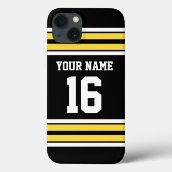 Black Pineapple Yellow Team Jersey Name Number Iphone 13 Case by FantabulousCases at Zazzle
