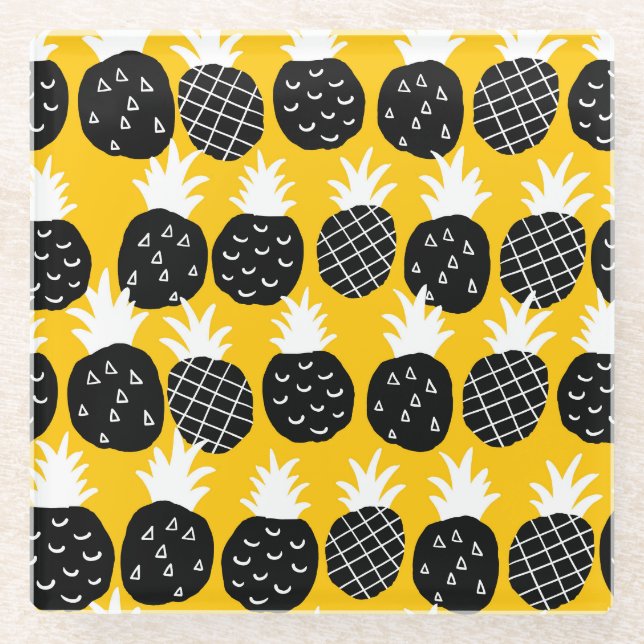 Black pineapples glass coaster (Front)