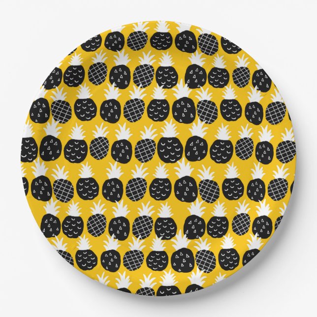 Black pineapples paper plates (Front)